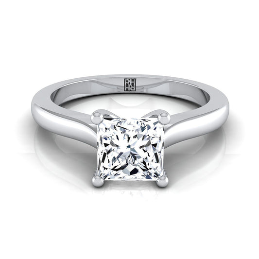 14K White Gold Princess Cut Comfort Fit Cathedral Solitaire Diamond Engagement Ring