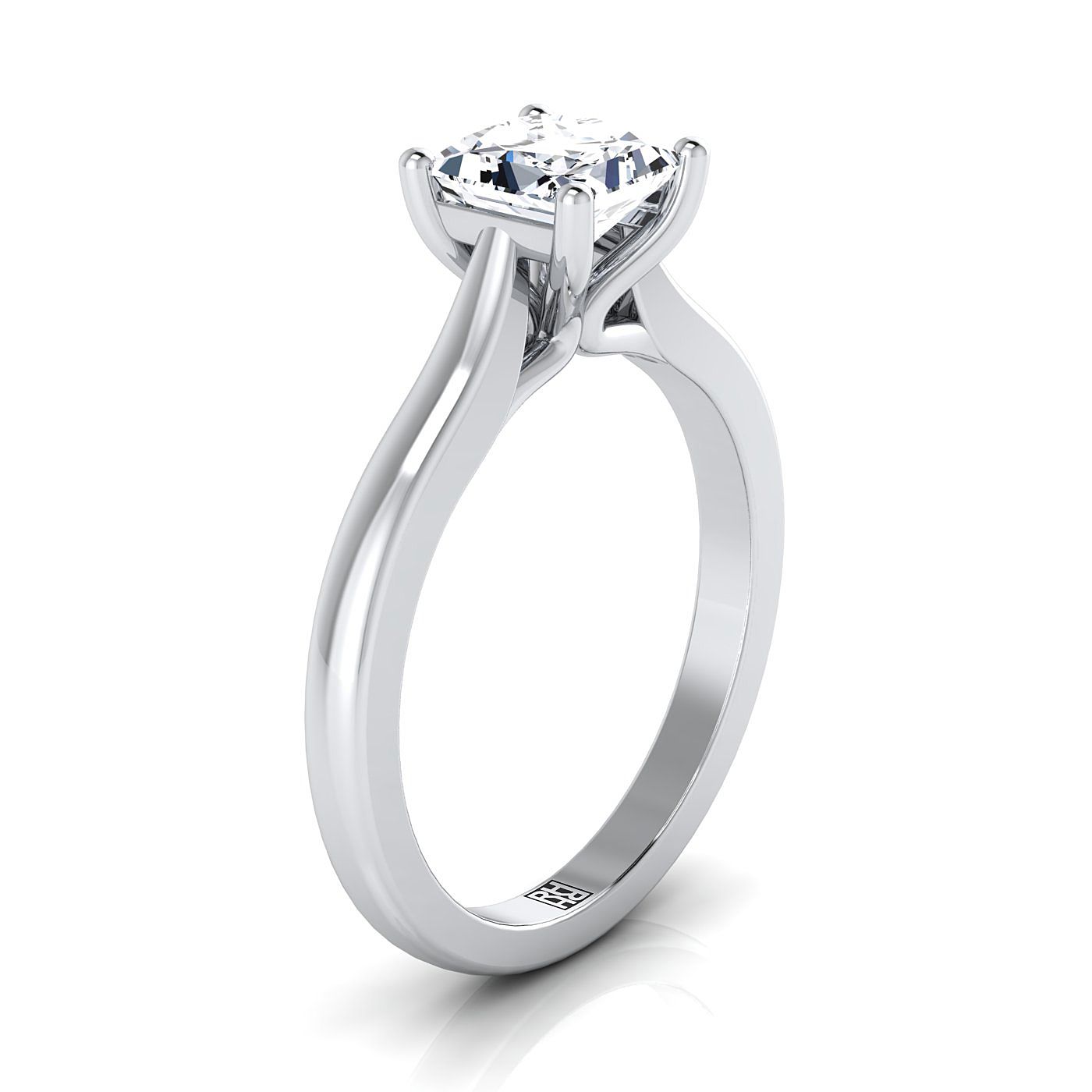 แหวนหมั้นเพชร 18K White Gold Princess Cut Comfort Fit Cathedral Solitaire