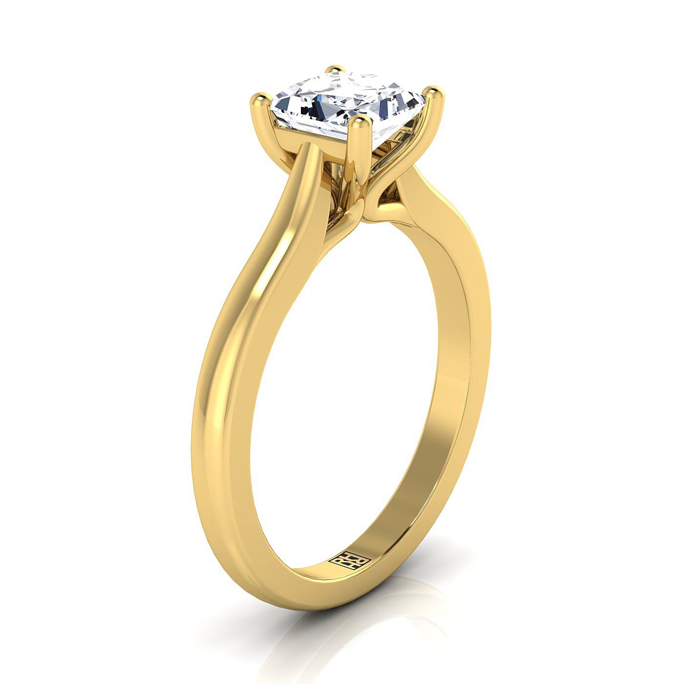 แหวนหมั้นเพชร Princess Cut Comfort Fit Cathedral Solitaire 14K สีเหลืองทอง