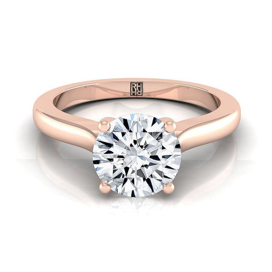 แหวนหมั้นเพชร 14K Rose Gold Round Brilliant Comfort Fit Cathedral Solitaire Diamond