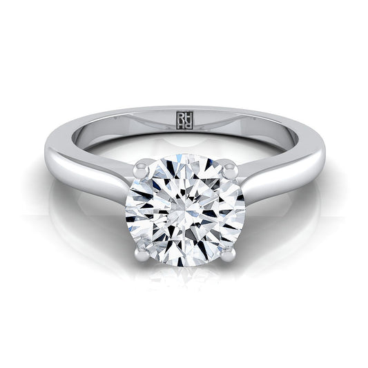 แหวนหมั้นเพชร 18K White Gold Round Brilliant Comfort Fit Cathedral Solitaire Diamond