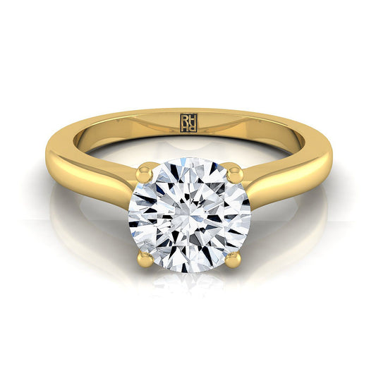 18K Yellow Gold Round Brilliant Comfort Fit Cathedral Solitaire Diamond Engagement Ring