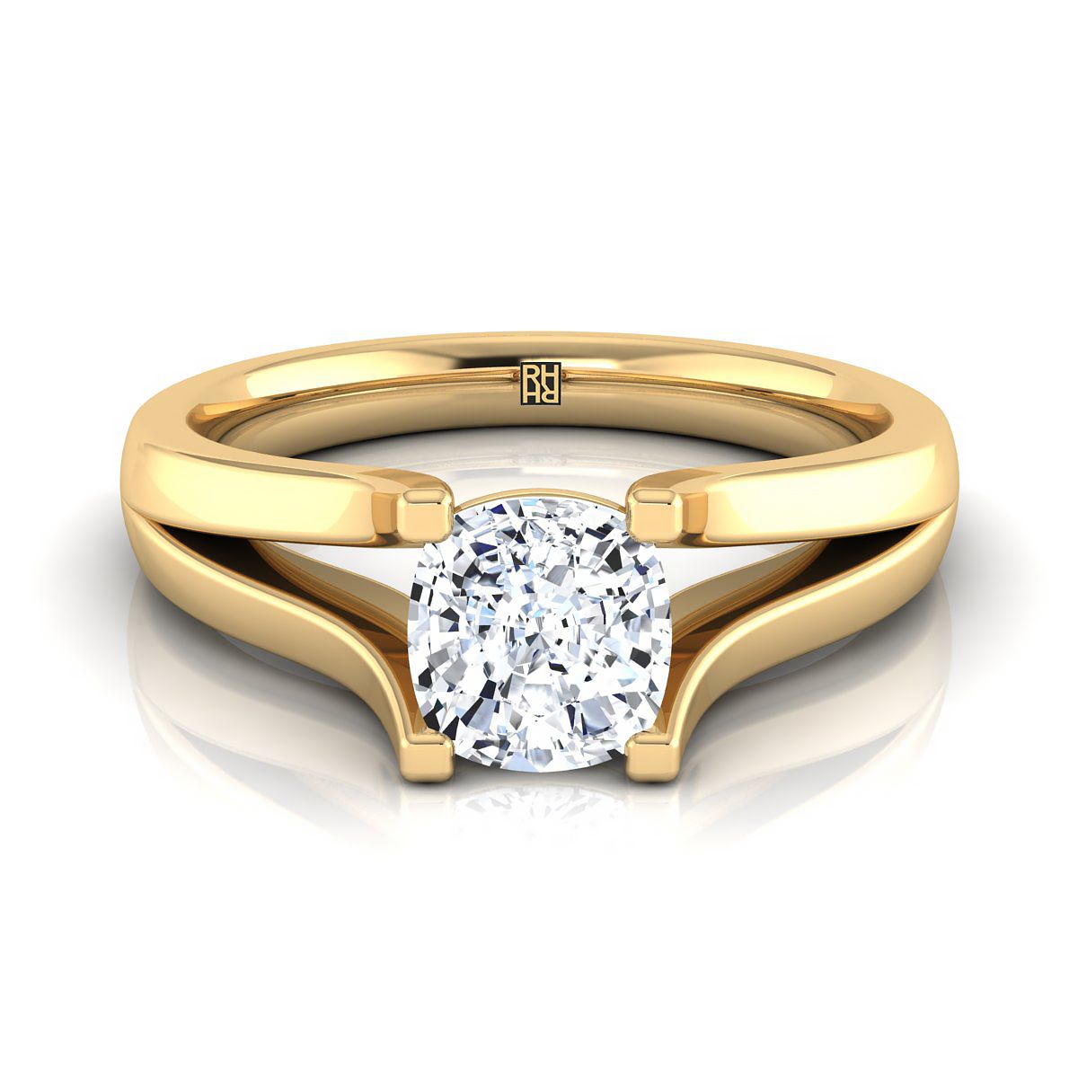 14K Yellow Gold Cushion Modern Split Shank Solitaire Engagement Ring