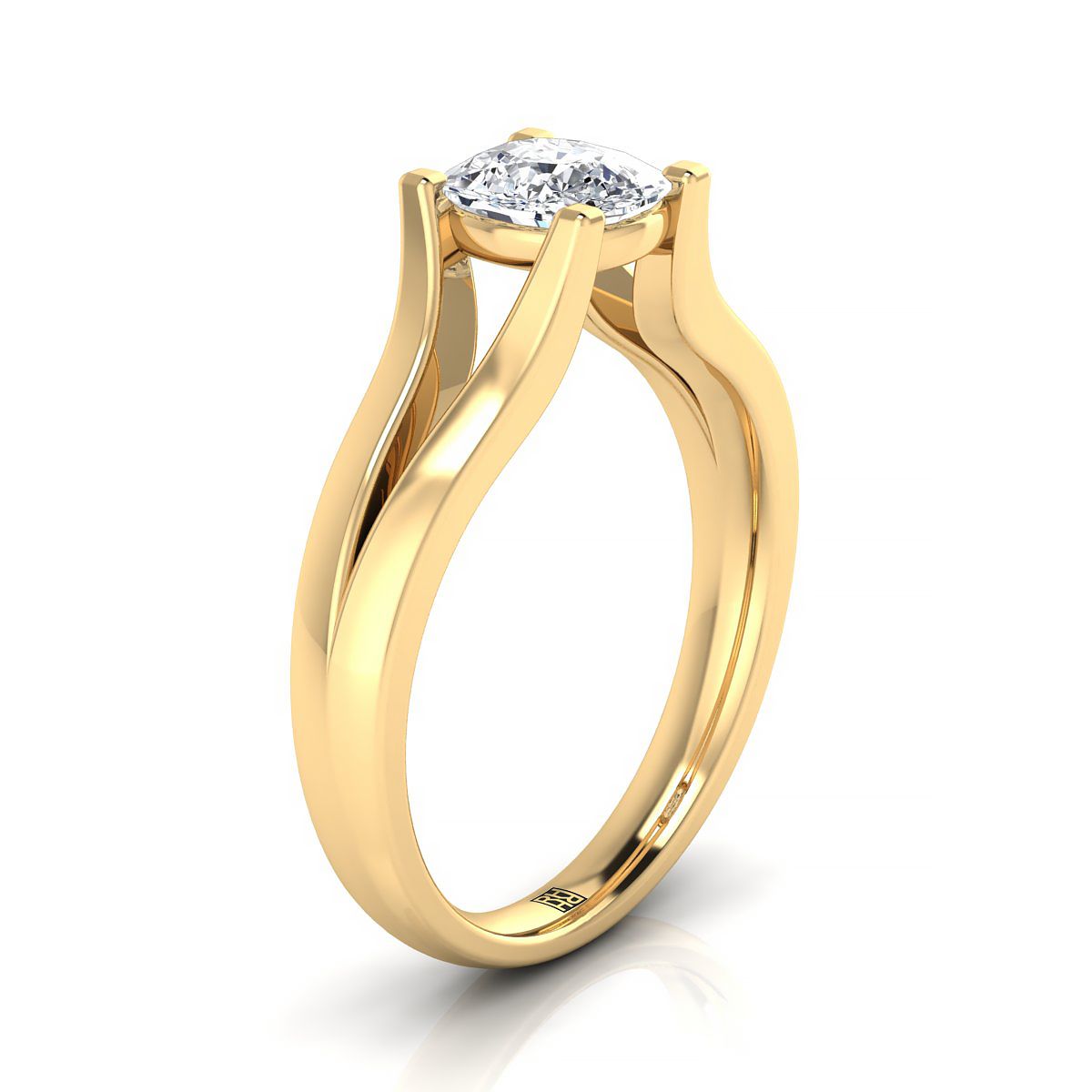 18K Yellow Gold Cushion Modern Split Shank Solitaire Engagement Ring