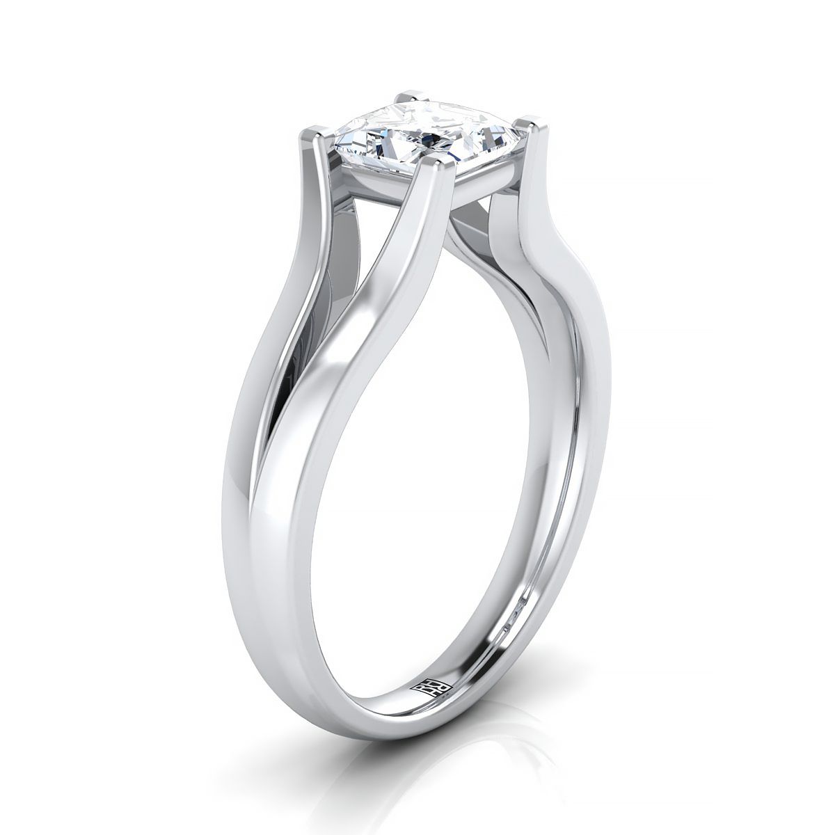 แหวนหมั้นเพชรทองขาว 18K Princess Cut Modern Split Shank Solitaire