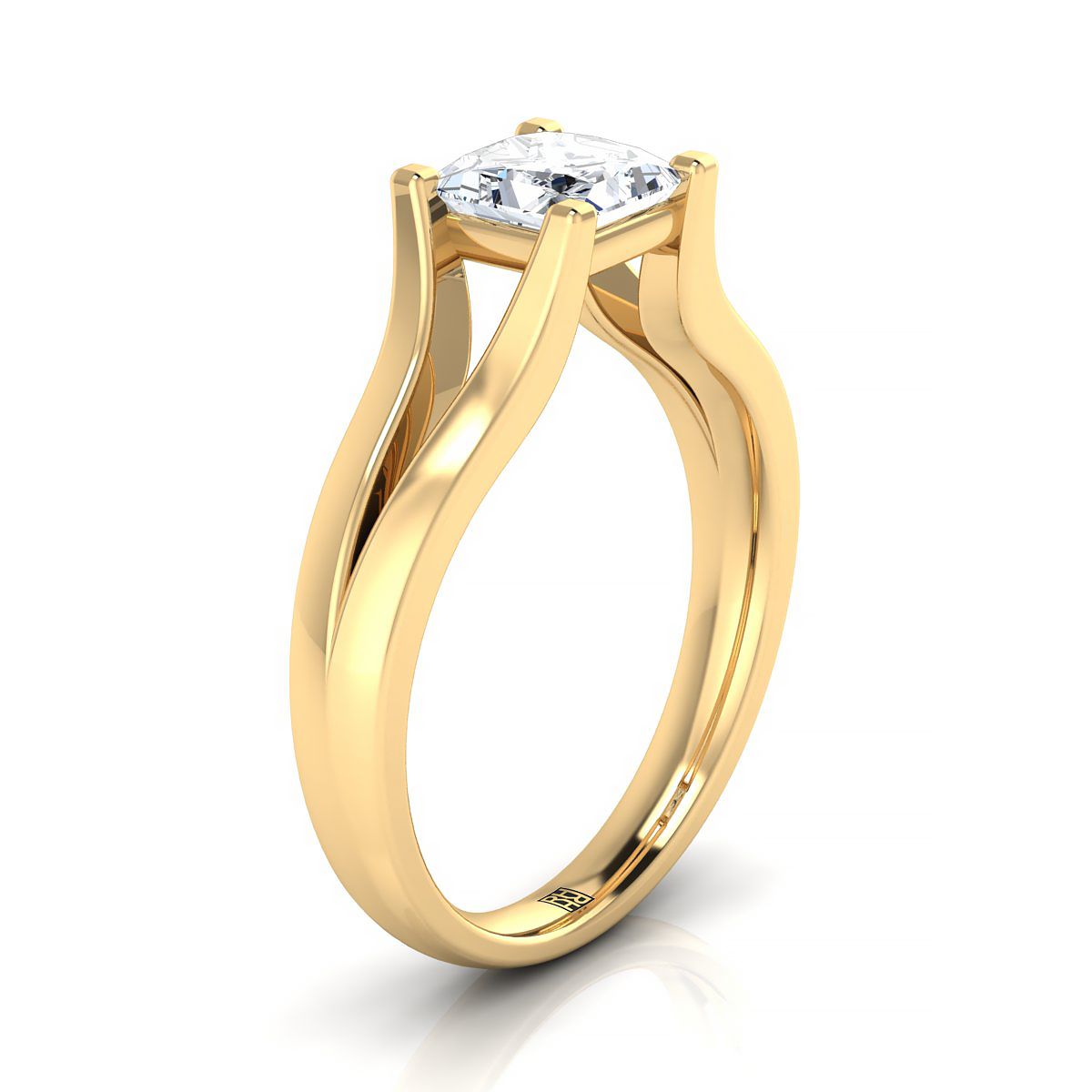 แหวนหมั้นเพชรสีเหลืองทอง 14K Princess Cut Modern Split Shank Solitaire