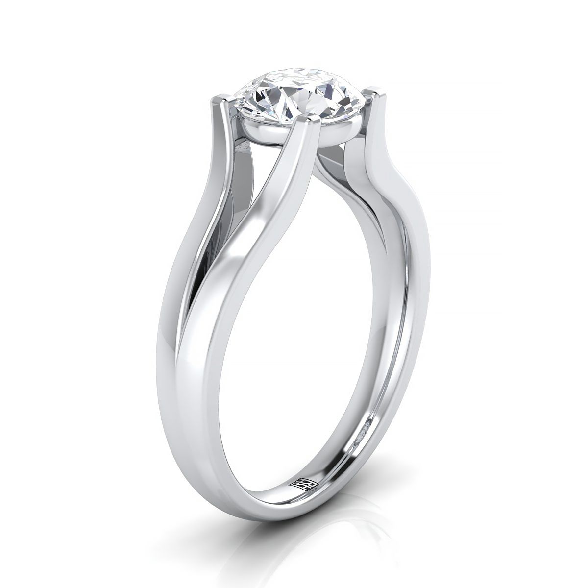 แหวนหมั้นเพชร 14K White Gold Round Brilliant Modern Split Shank Solitaire