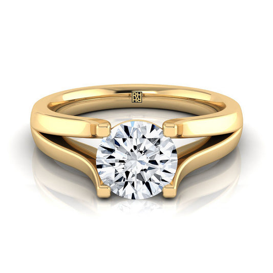 14K Yellow Gold Round Brilliant Modern Split Shank Solitaire Engagement Ring