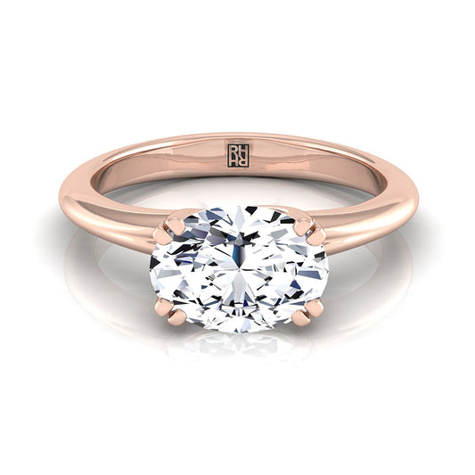 14K Rose Gold Oval East West Eight Claw Comfort Fit Solitaire Engagement Ring