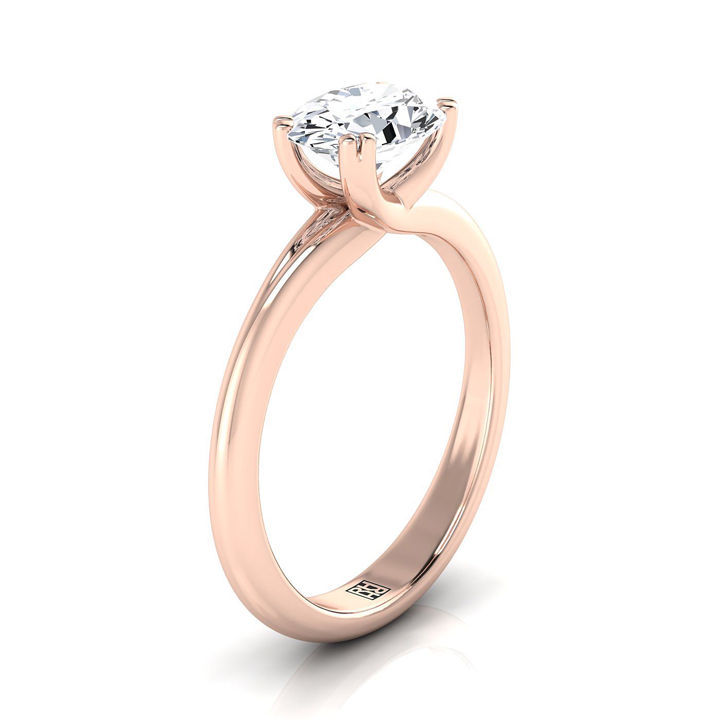 14K Rose Gold Oval East West Eight Claw Comfort Fit Solitaire แหวนหมั้น