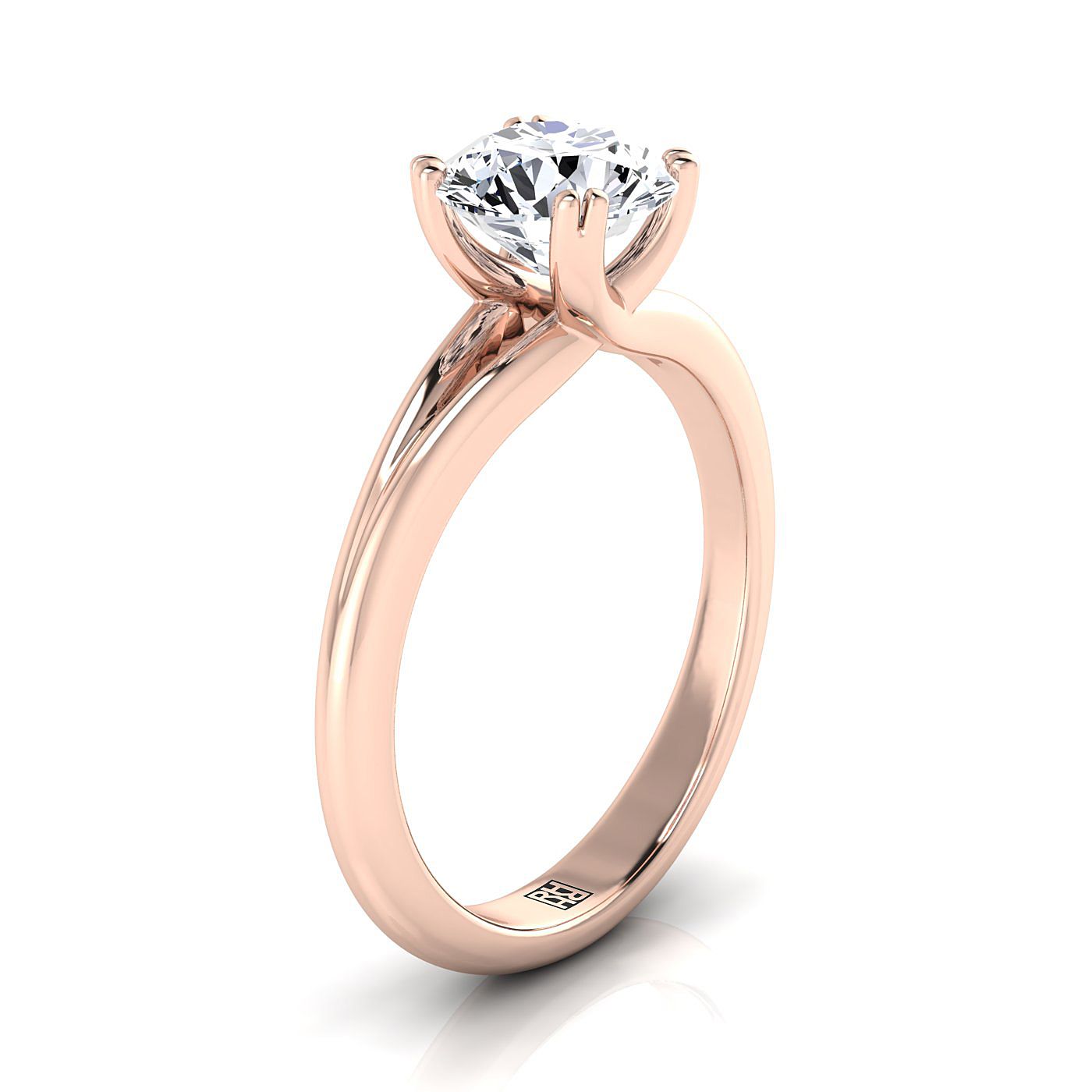14K Rose Gold Round Brilliant East West Eight Claw Comfort Fit Solitaire แหวนหมั้น