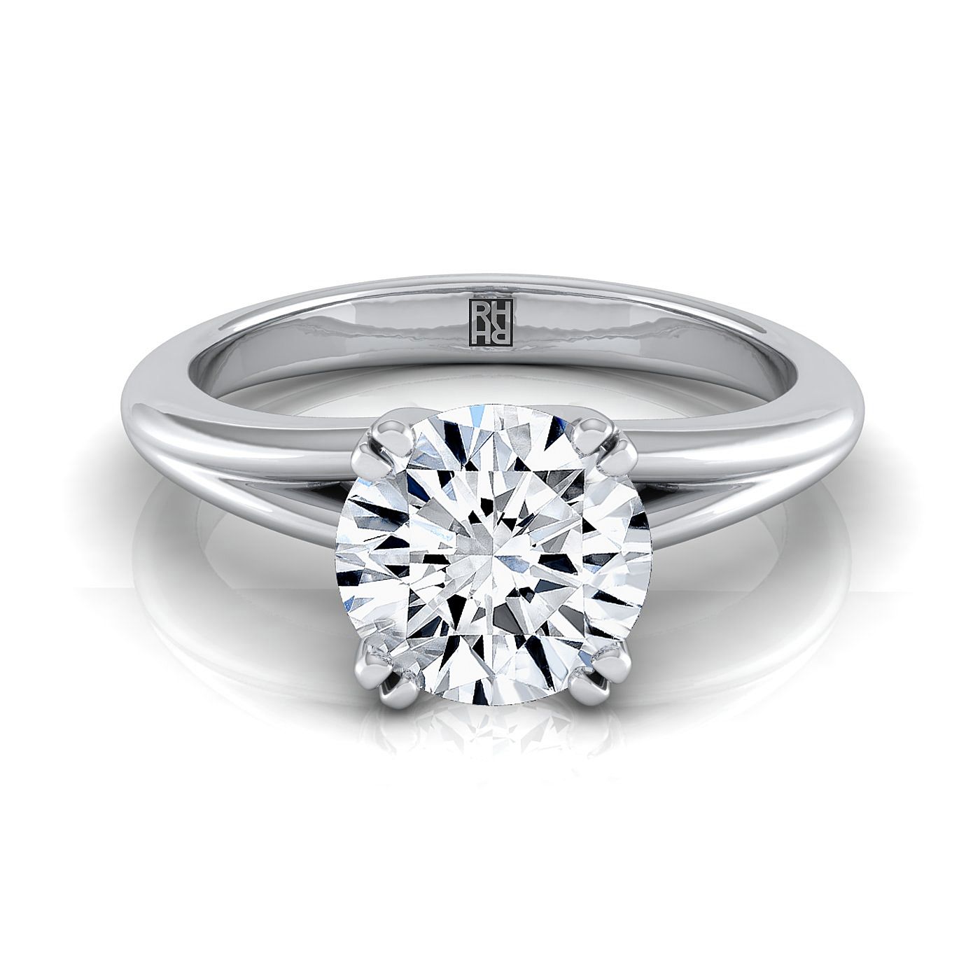 แหวนหมั้นเพชร 14K White Gold Round Brilliant East West Eight Claw Comfort Fit Solitaire