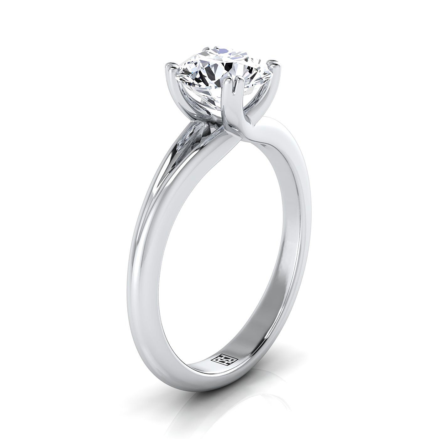 แหวนหมั้นเพชร 14K White Gold Round Brilliant East West Eight Claw Comfort Fit Solitaire