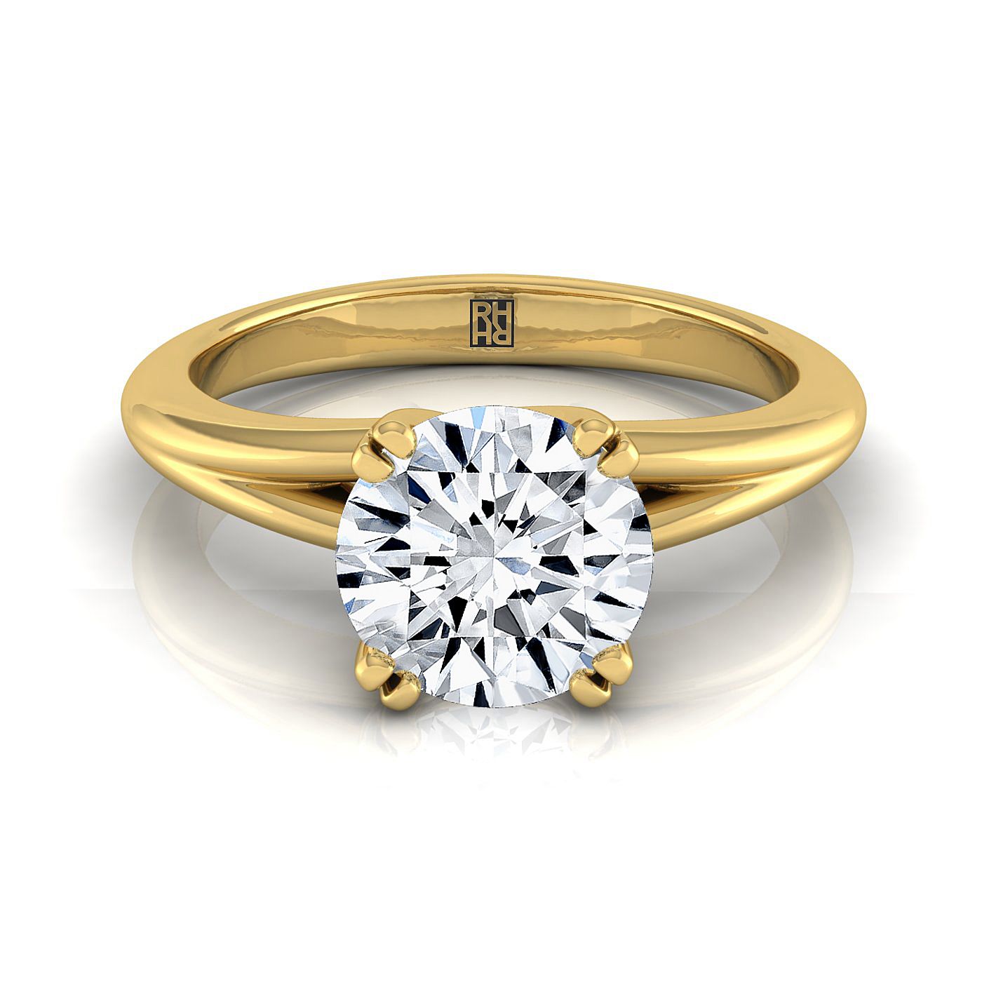 18K Yellow Gold Round Brilliant East West Eight Claw Comfort Fit Solitaire Engagement Ring