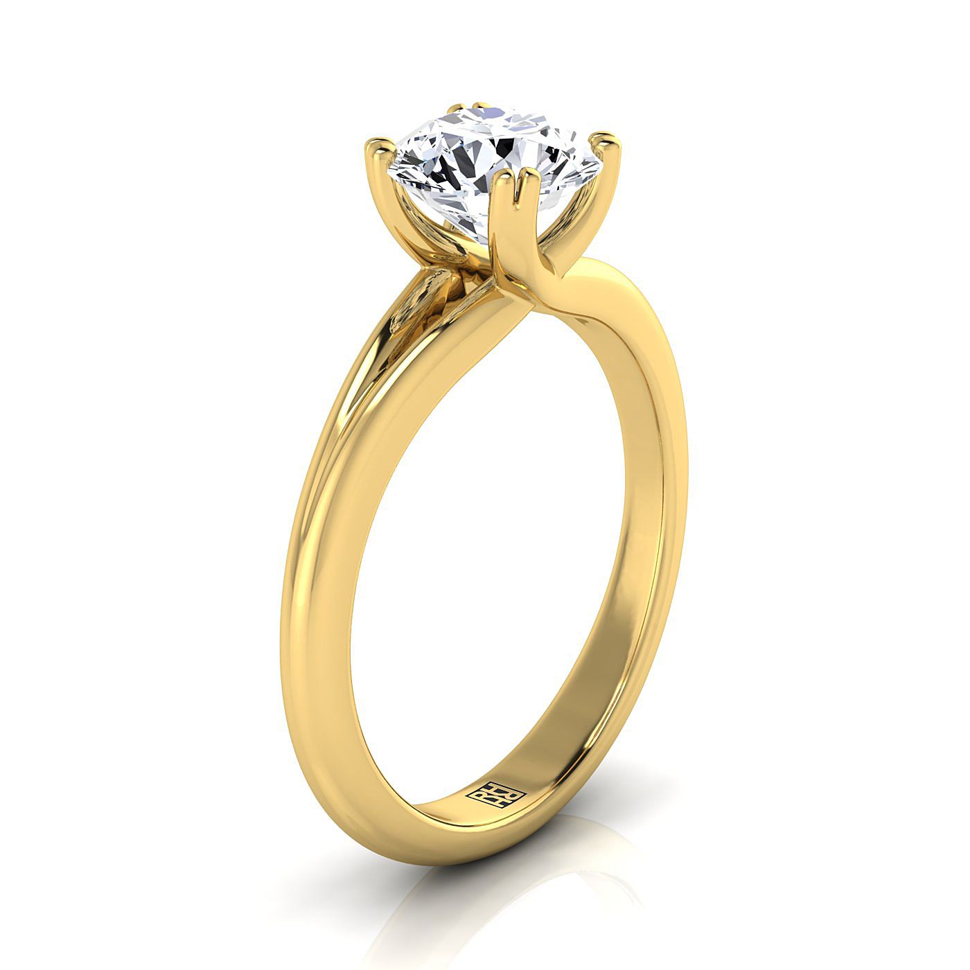 18K Yellow Gold Round Brilliant East West Eight Claw Comfort Fit Solitaire แหวนหมั้น