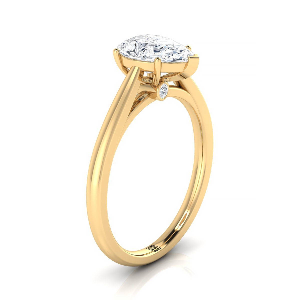 แหวนหมั้นเพชรสีเหลืองทอง 18K รูปทรงลูกแพร์ตรงกลางโค้งมน Comfort Fit Secret Stone Solitaire