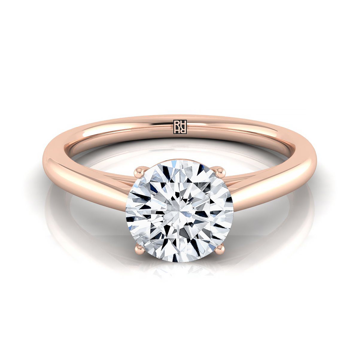 แหวนหมั้นเพชรเม็ดเดี่ยว 14K Rose Gold Round Brilliant Rounded Comfort Fit Secret Stone Solitaire