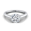 18K White Gold Round Brilliant Rounded Comfort Fit Secret Stone Solitaire Engagement Ring