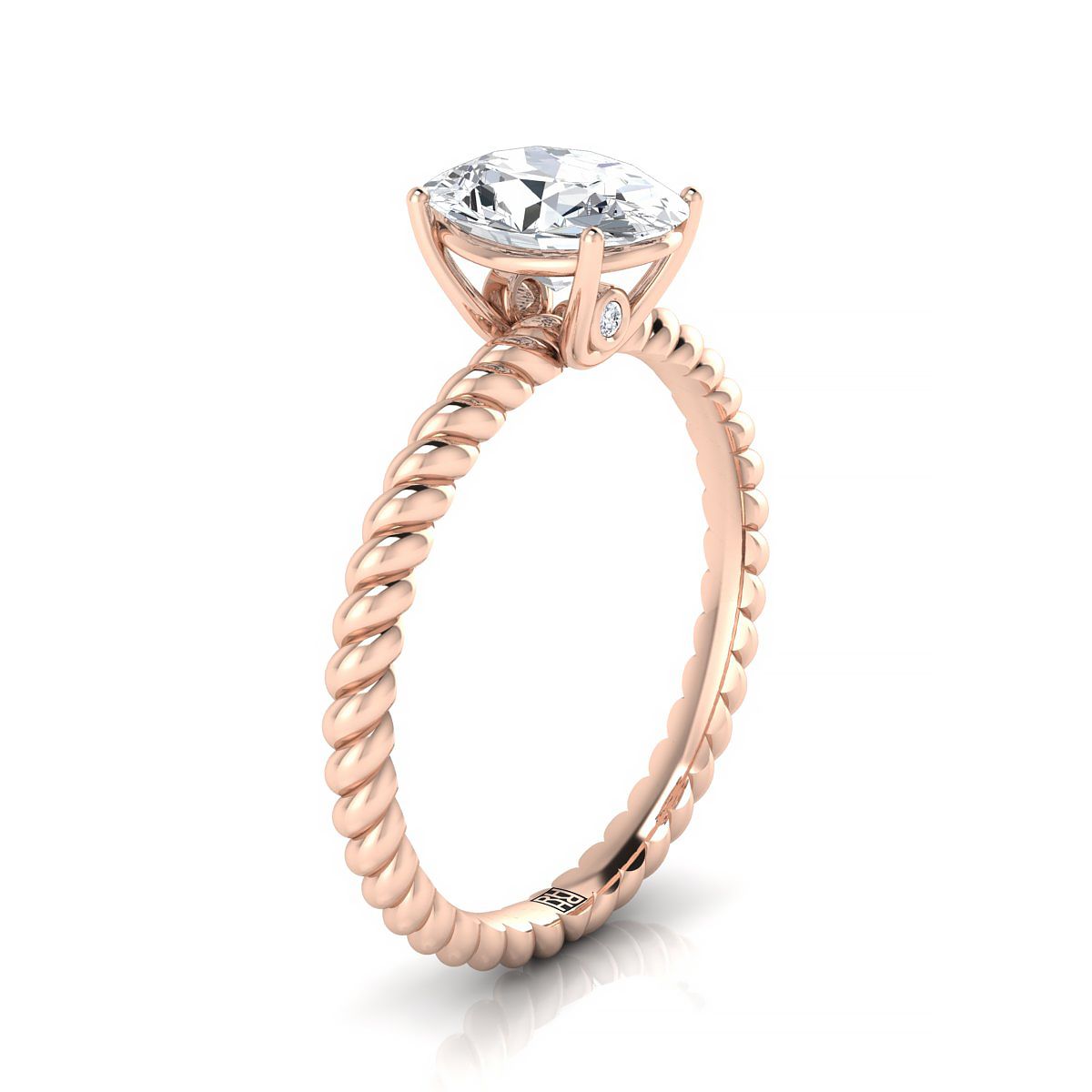 14K Rose Gold Oval Diamond Twisted Rope Solitaire พร้อมแหวนหมั้นหินเซอร์ไพรส์