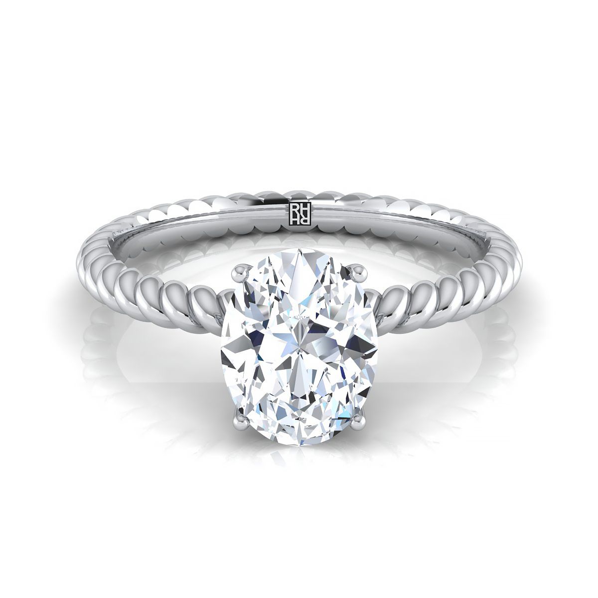 Platinum Oval Diamond Twisted Rope Solitaire With Surprise Stone Engagement Ring