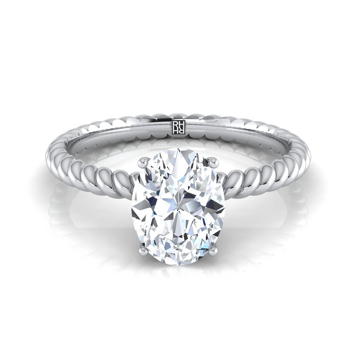 14K White Gold Diamond Twisted Rope Solitaire With Surprise Stone Engagement Ring