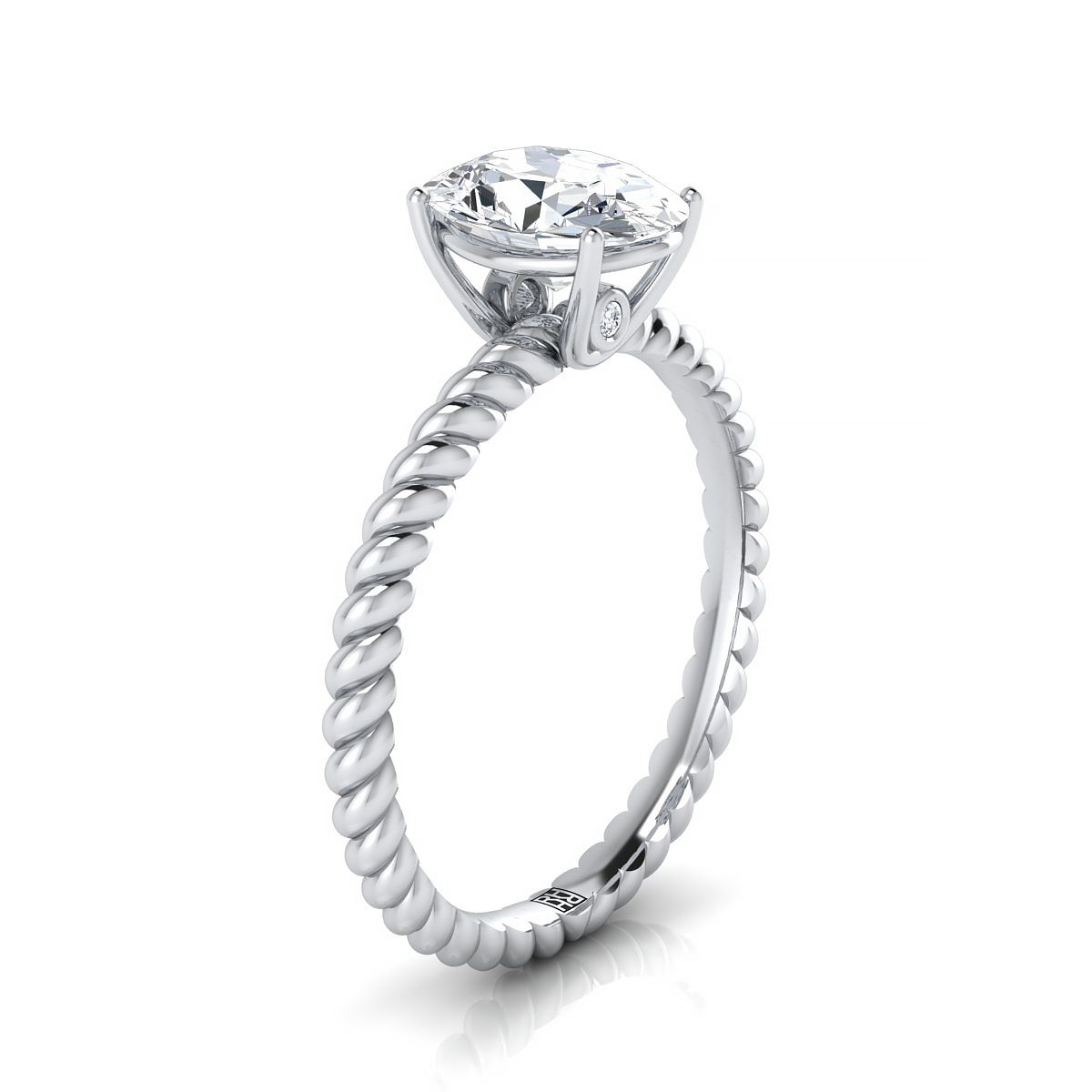 14K White Gold Diamond Twisted Rope Solitaire With Surprise Stone Engagement Ring