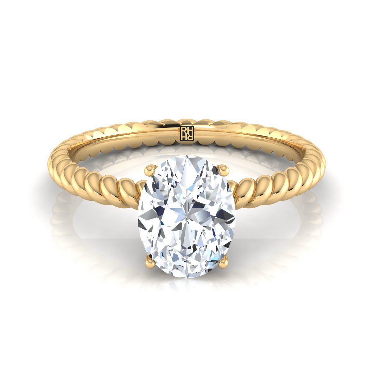 14K Yellow Gold Diamond Twisted Rope Solitaire พร้อมแหวนหมั้นหินเซอร์ไพรส์