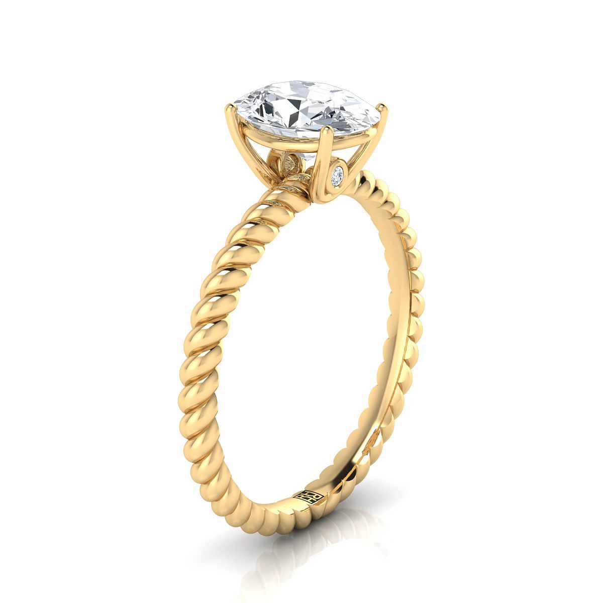 14K Yellow Gold Diamond Twisted Rope Solitaire พร้อมแหวนหมั้นหินเซอร์ไพรส์