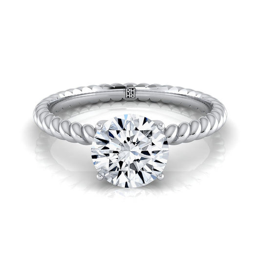 14K White Gold Round Brilliant Diamond Twisted Rope Solitaire พร้อมแหวนหมั้นหินเซอร์ไพรส์