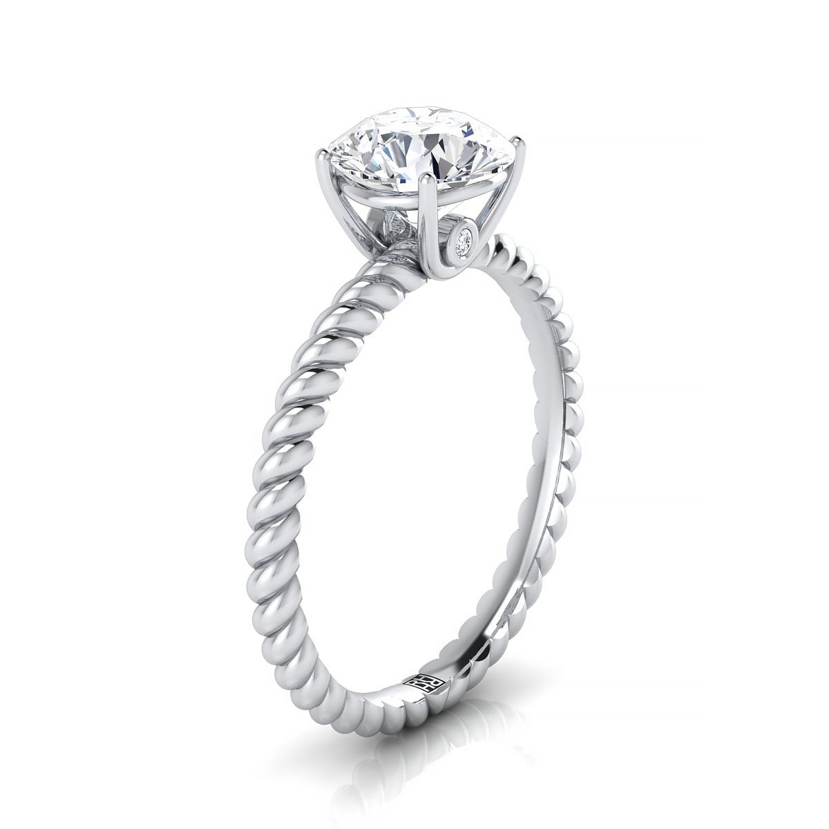 14K White Gold Round Brilliant Diamond Twisted Rope Solitaire พร้อมแหวนหมั้นหินเซอร์ไพรส์