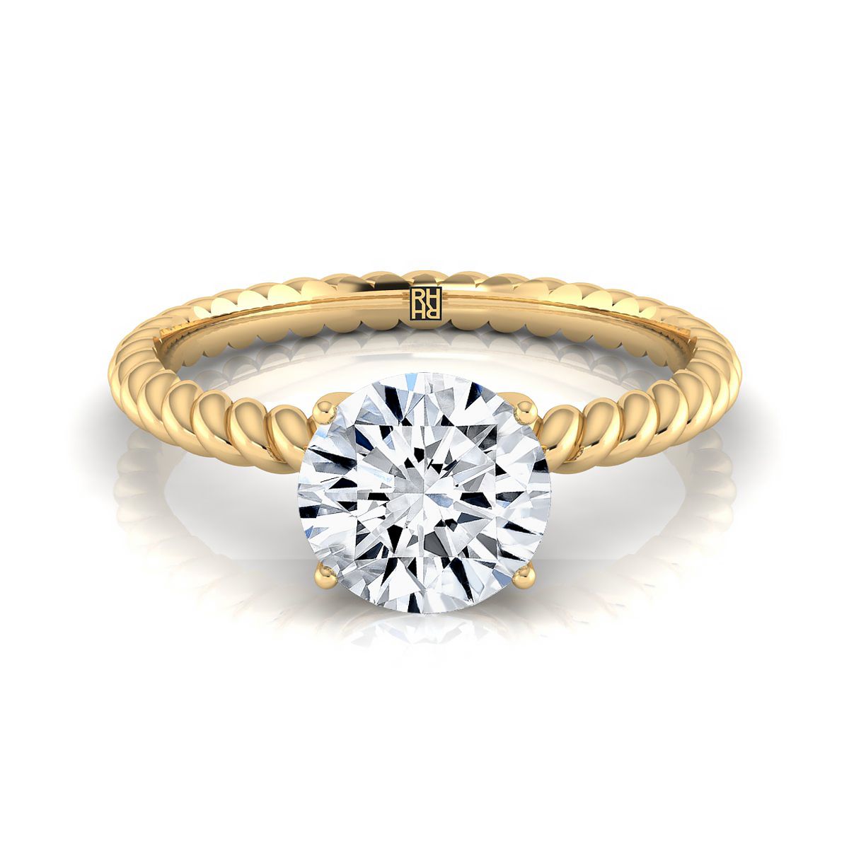 18K Yellow Gold Round Brilliant Diamond Twisted Rope Solitaire พร้อมแหวนหมั้นหินเซอร์ไพรส์