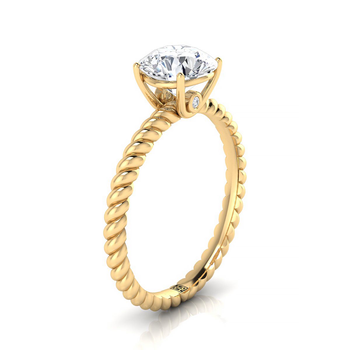 14K Yellow Gold Round Brilliant Diamond Twisted Rope Solitaire พร้อมแหวนหมั้นหินเซอร์ไพรส์