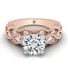 14K Rose Gold Round Brilliant Diamond เปิดลูกปัดสแกลลอป Twist Antique แหวนหมั้นเพชร -1/3ctw