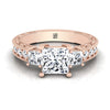 แหวนหมั้นเพชร 14K Rose Gold Princess Cut มือแกะสลักหินสามช่อง Vintage Channel -3/4ctw