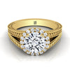 14K สีเหลืองทอง Round Brilliant Vintage แรงบันดาลใจข้าวสาลีแยก Shank Diamond Halo แหวนหมั้น