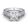 14K White Gold Princess Cut Delicate Diamond Accented Antique Handแกะสลักแหวนหมั้น -1/10ctw