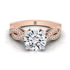 14K Rose Gold Round Brilliant Antique Twisted Open Beaded Diamond Halo Engagement Ring -1/5ctw