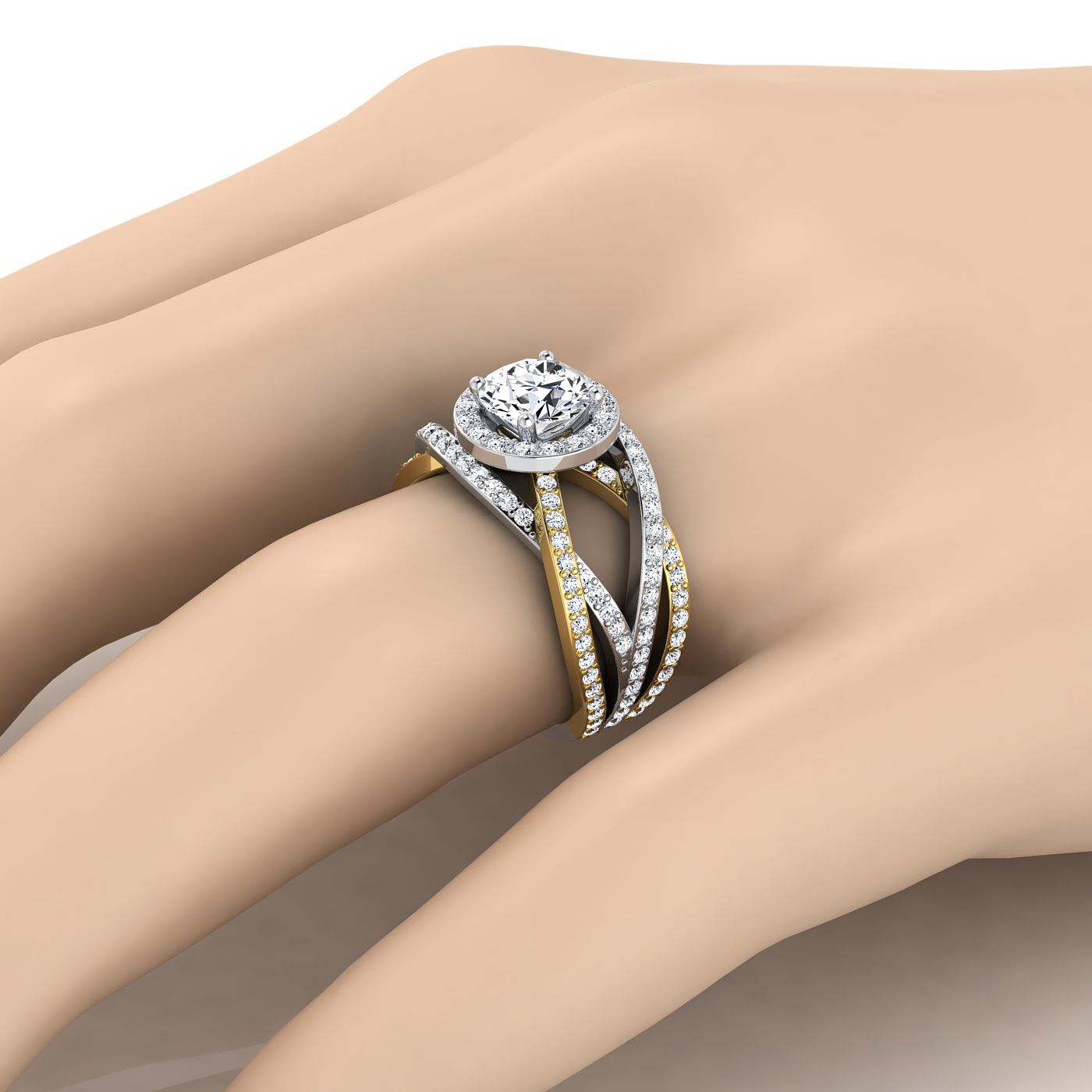 แหวนหมั้นเพชรแถว 14K White Gold ทรงกลมสดใสไม่ซ้ำใคร -1 กะรัต