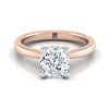 14K Rose Gold Cushion Diamond Hidden Pave Basket Crown Solitaire Engagement Ring -1/10ctw