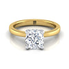 แหวนหมั้นเพชร 14K Yellow Gold Cushion Diamond Pave Basket Crown Solitaire Engagement Ring -1/10ctw