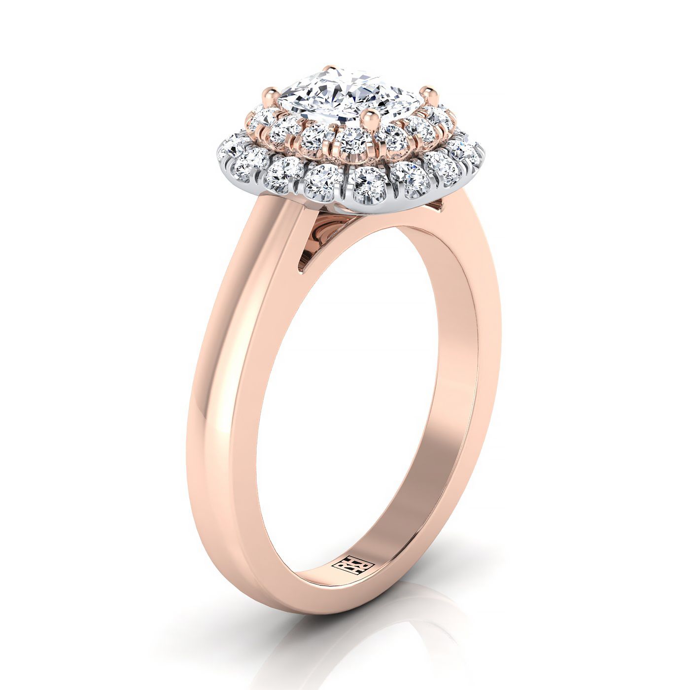 14K Rose Gold Cushion Diamond Stair Step Double Halo Engagement Ring -1/2ctw