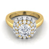 แหวนเพชร 14K Yellow Gold Cushion Diamond Stair Step Double Halo Engagement Ring -1/2ctw