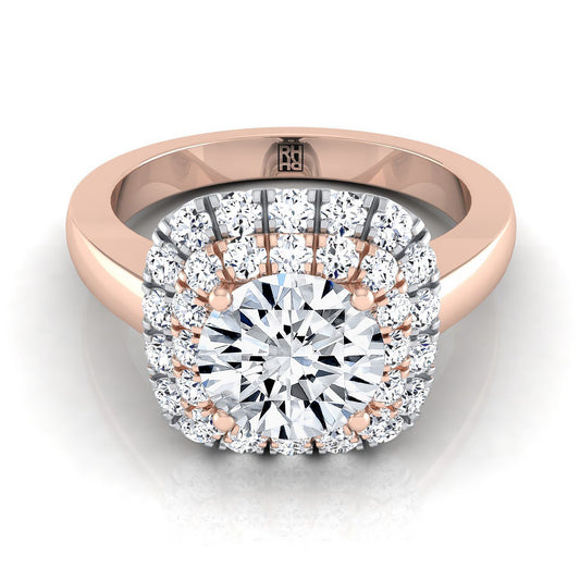 14K Rose Gold Round Brilliant Diamond Stair Step Double Halo Engagement Ring -5/8ctw