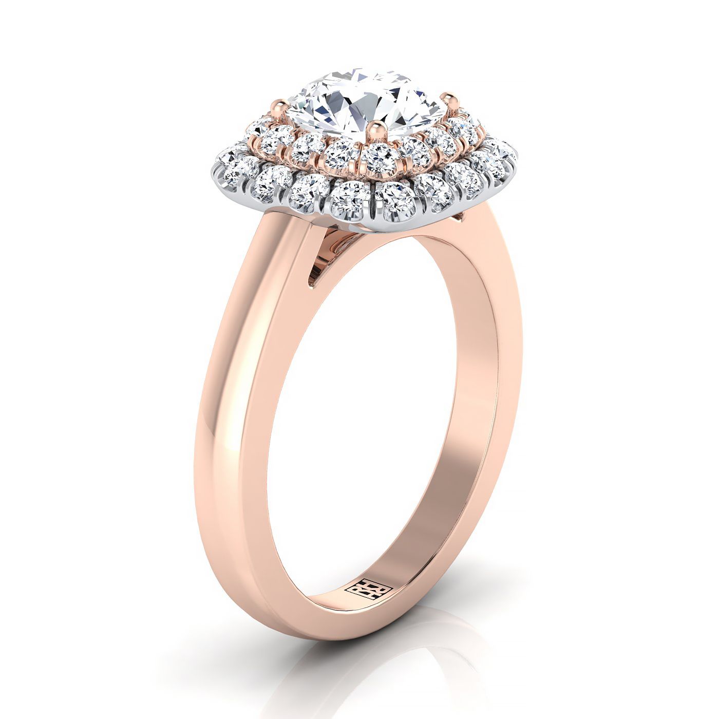 14K Rose Gold Round Brilliant Diamond Stair Step Double Halo Engagement Ring -5/8ctw