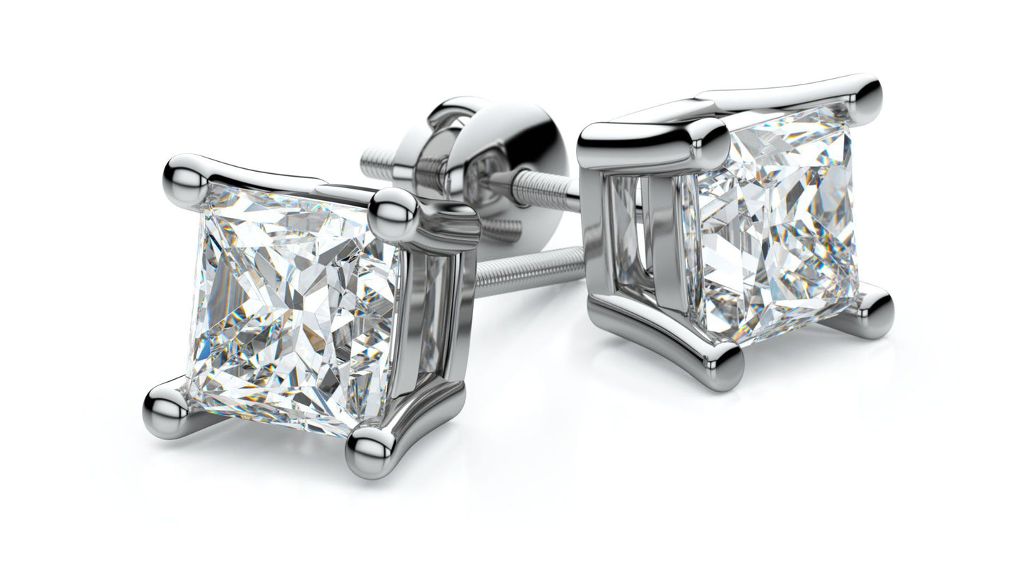 14k White Gold 4-prong Princess Diamond Stud Earrings (0.52 Ct. T.w., Vs1-vs2 Clarity, F-g Color)