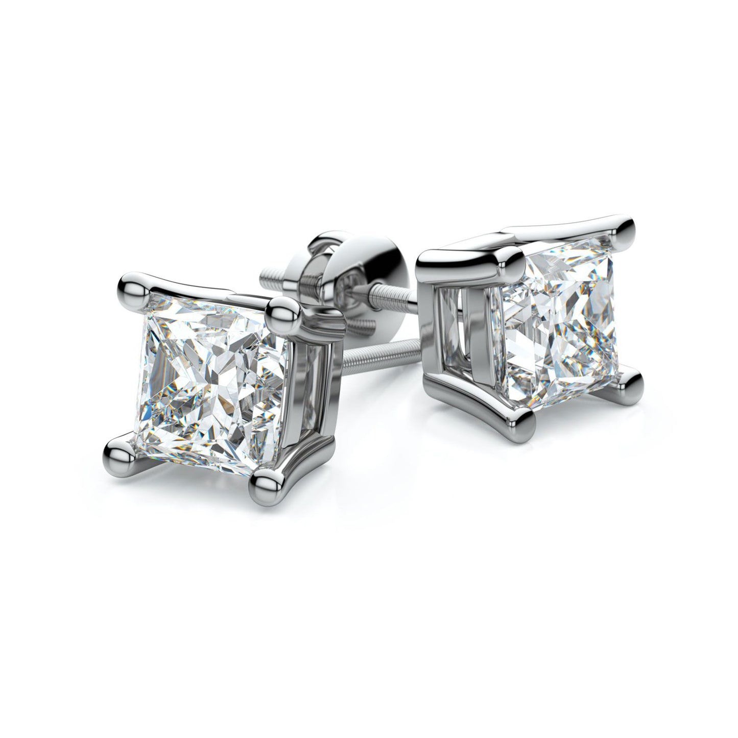 Platinum 4-prong Princess Diamond Stud Earrings (0.32 Ct. T.w., Vs1-vs2 Clarity, F-g Color)