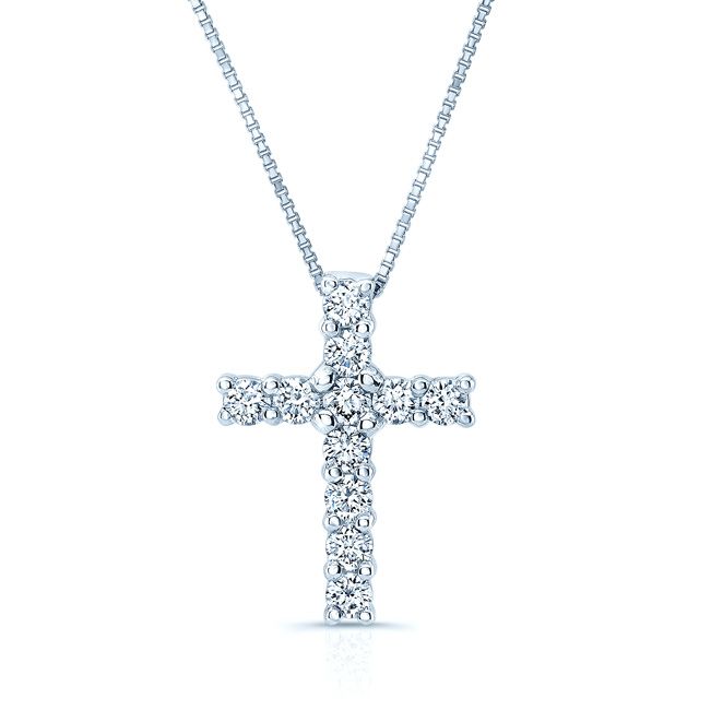 จี้เพชรง่าม Petite Cross ตัวเรือนไวท์โกลด์ 14k