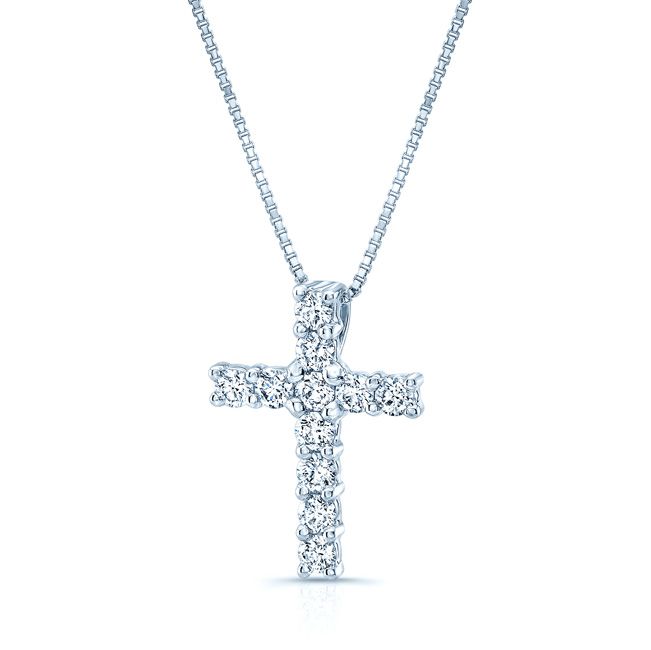 จี้เพชรง่าม Petite Cross ตัวเรือนไวท์โกลด์ 14k