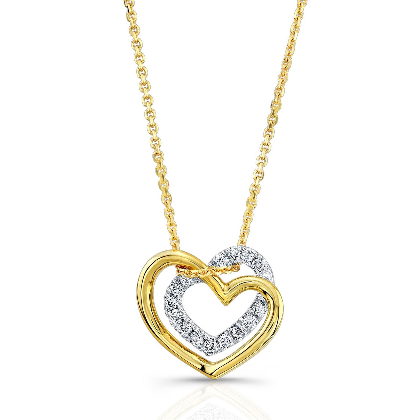 จี้เพชร Pave Double Heart ทองคำ 14k ทูโทน