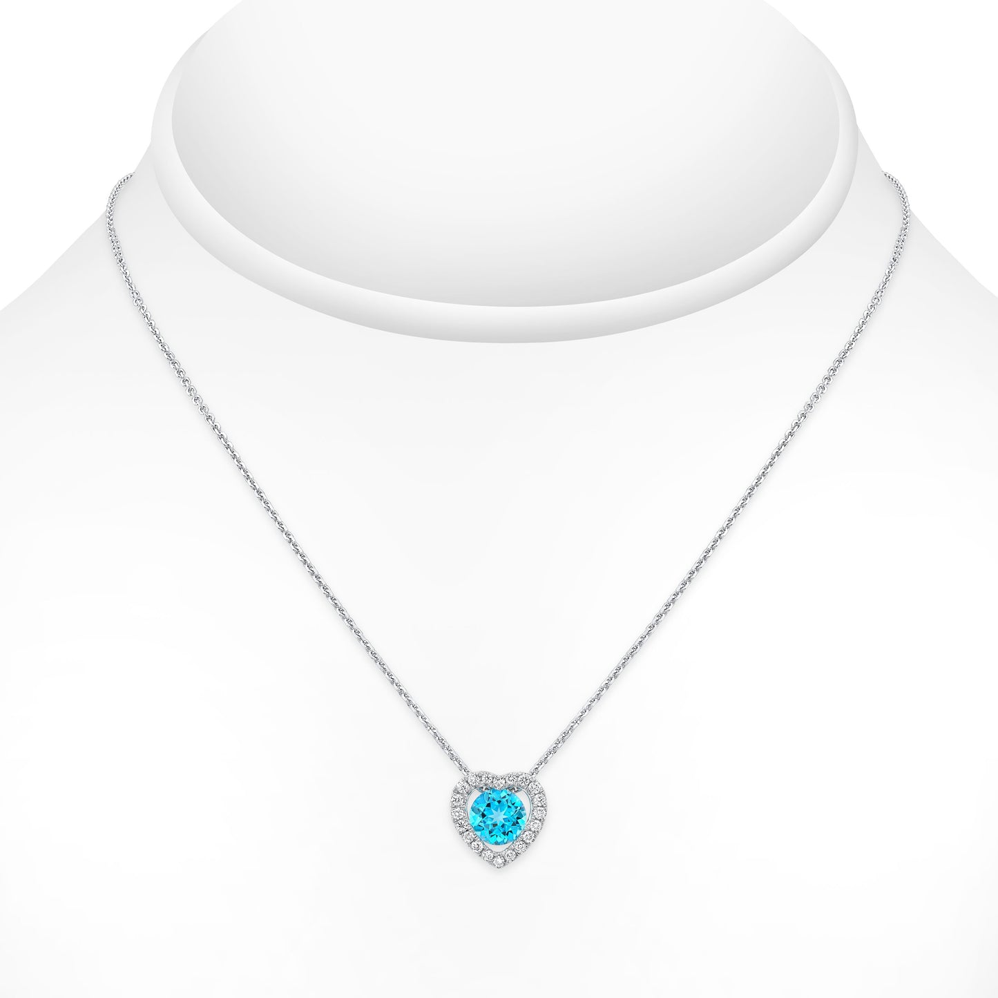 Blue Topaz Diamond Heart Frame Pendant In 14k White Gold (17-in Curb Chain)